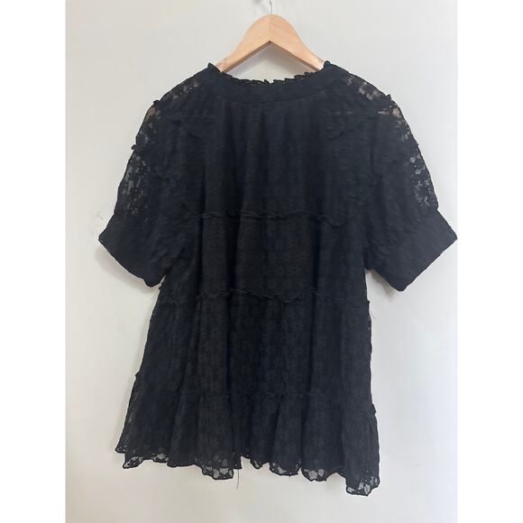 Entro Lace Top Blouse Black Pullover Boho Peasant Dark Romantic Date Night Large - Picture 6 of 6